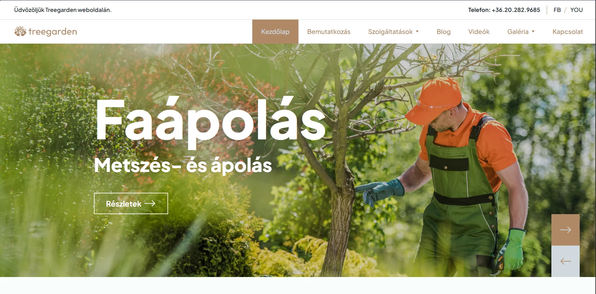 Treegarden – bemutatkozó weboldal